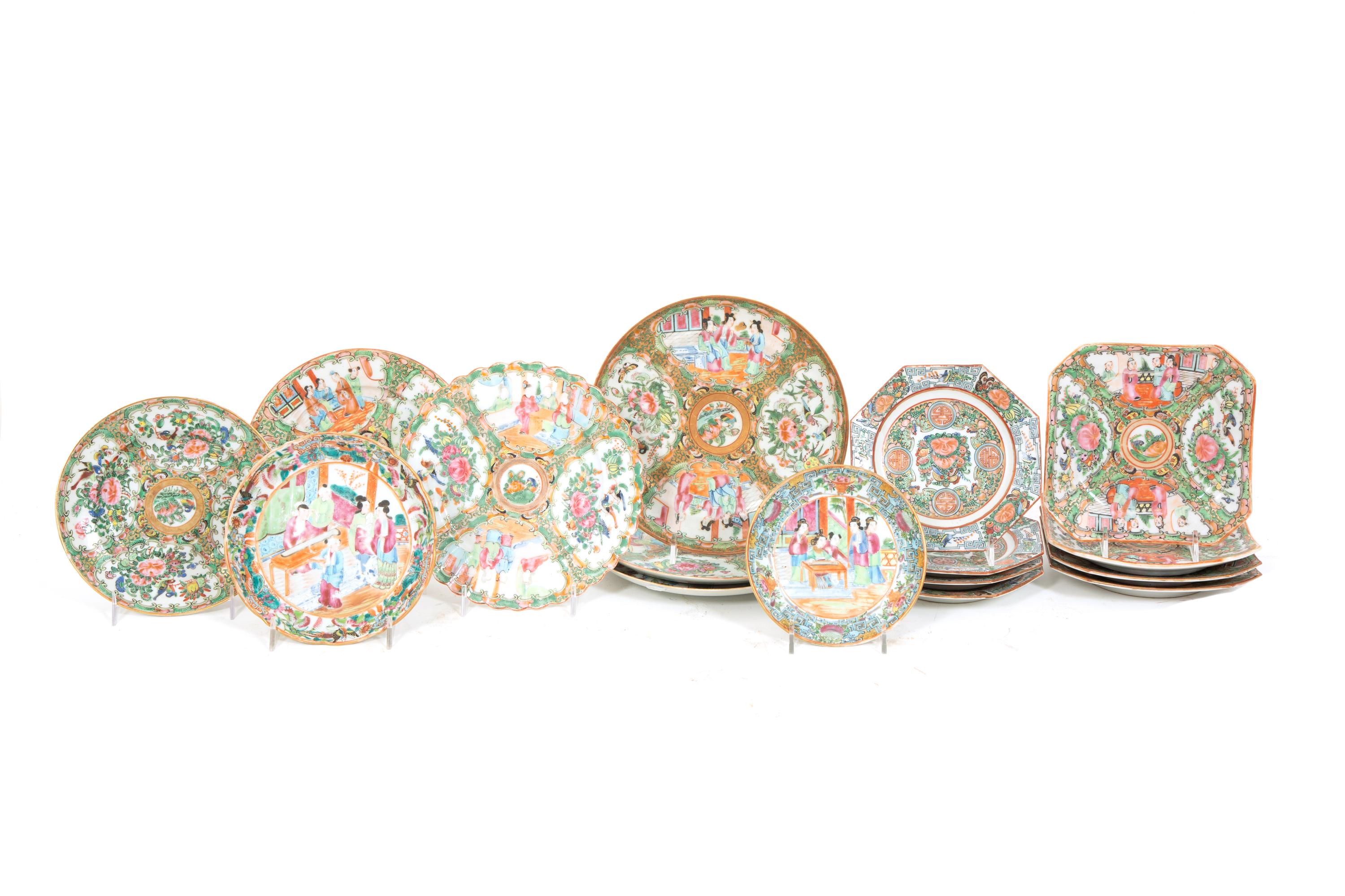A Group of Chinese Rose Medallion Porcelain Plates