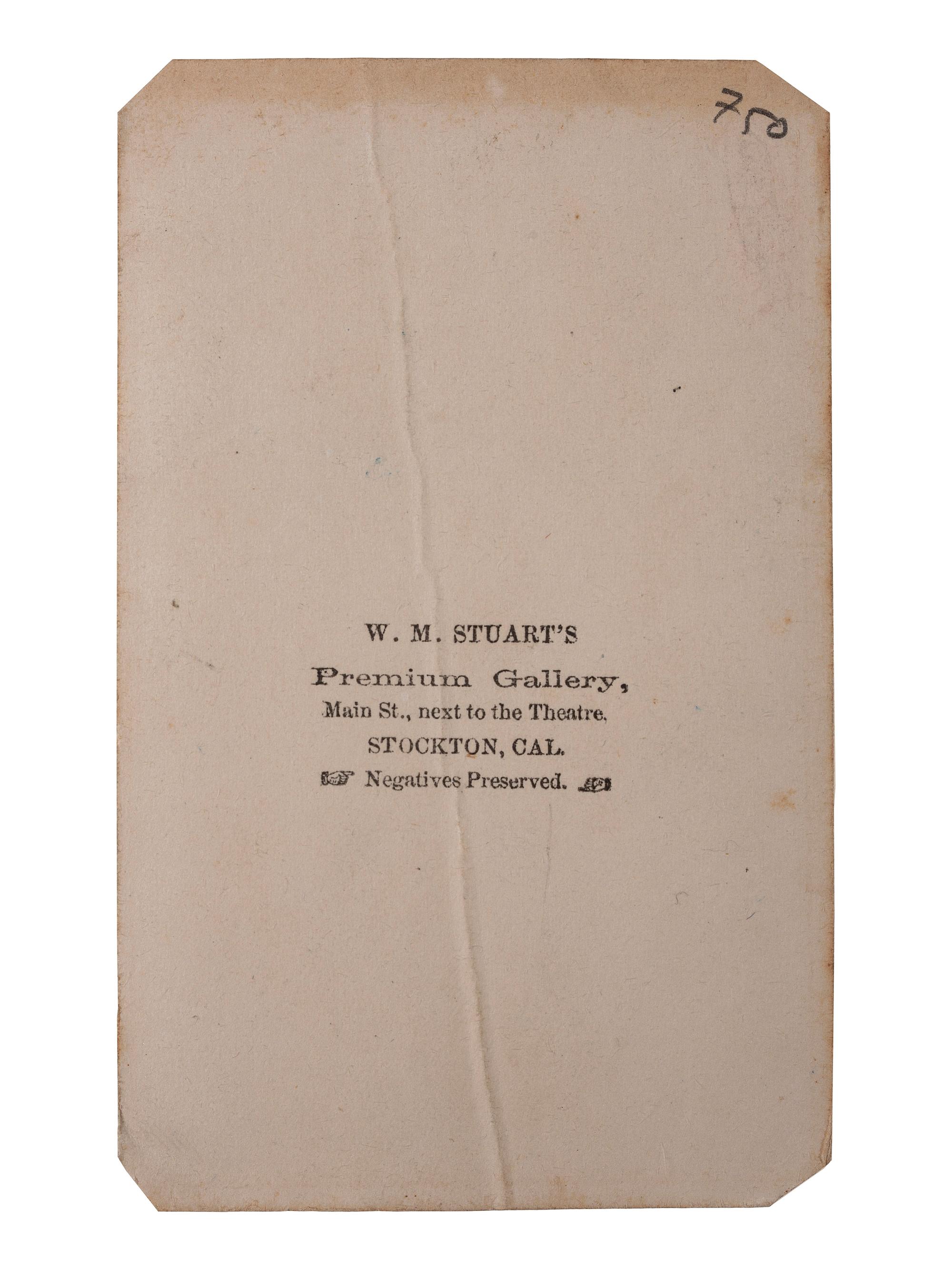 [WESTERN AMERICANA - CALIFORNIA]. STUART, W.M., photographer. CDV of street in Sacramento, California. Stockton, CA: n.d.