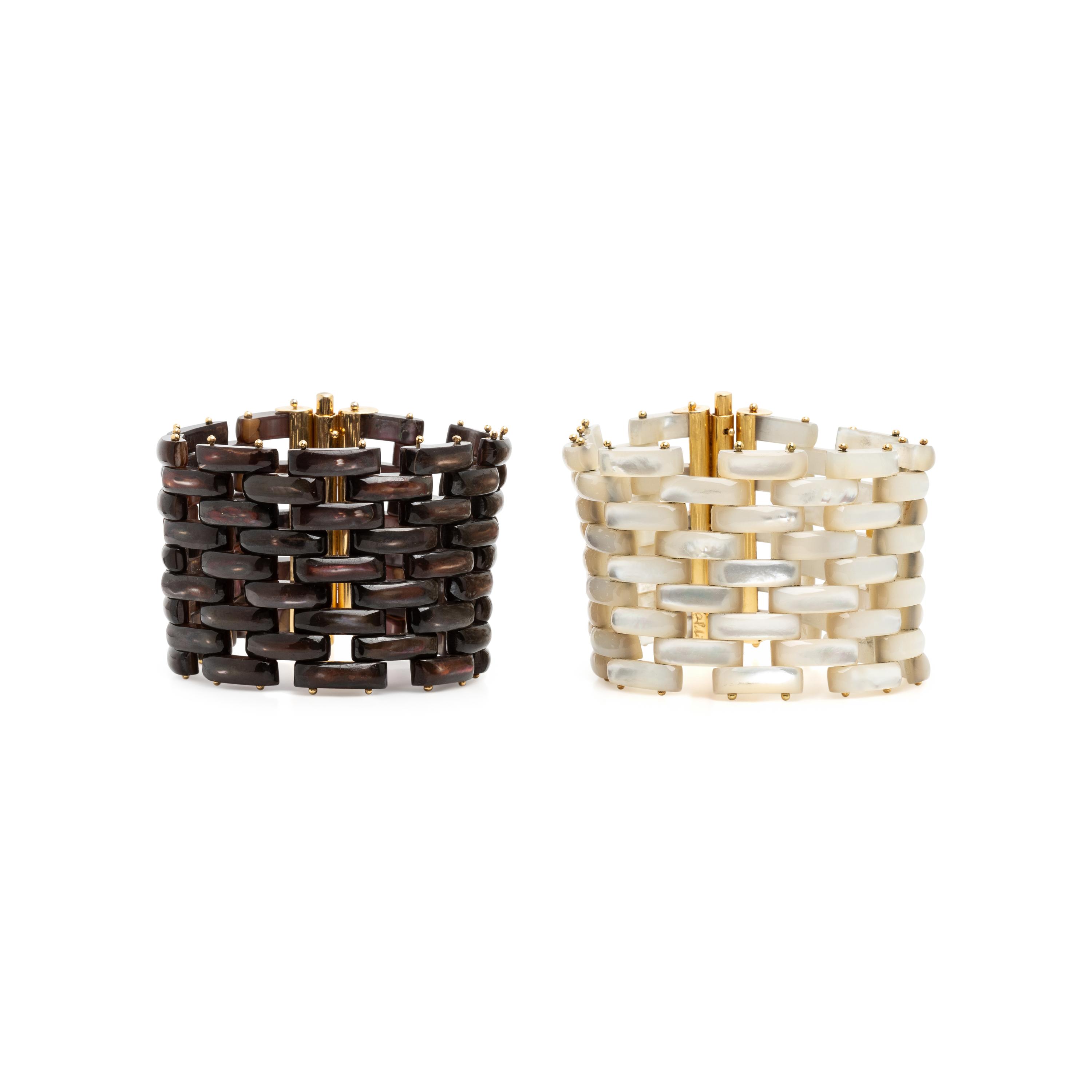 Angela Pintaldi, Two Mother-of-Pearl and Yellow Gold Bracelets
