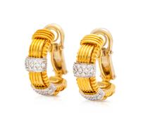 A Pair of 18 Karat Bicolor Gold and Diamond 'Appasionata' Hoop Earclips, Roberto Coin,