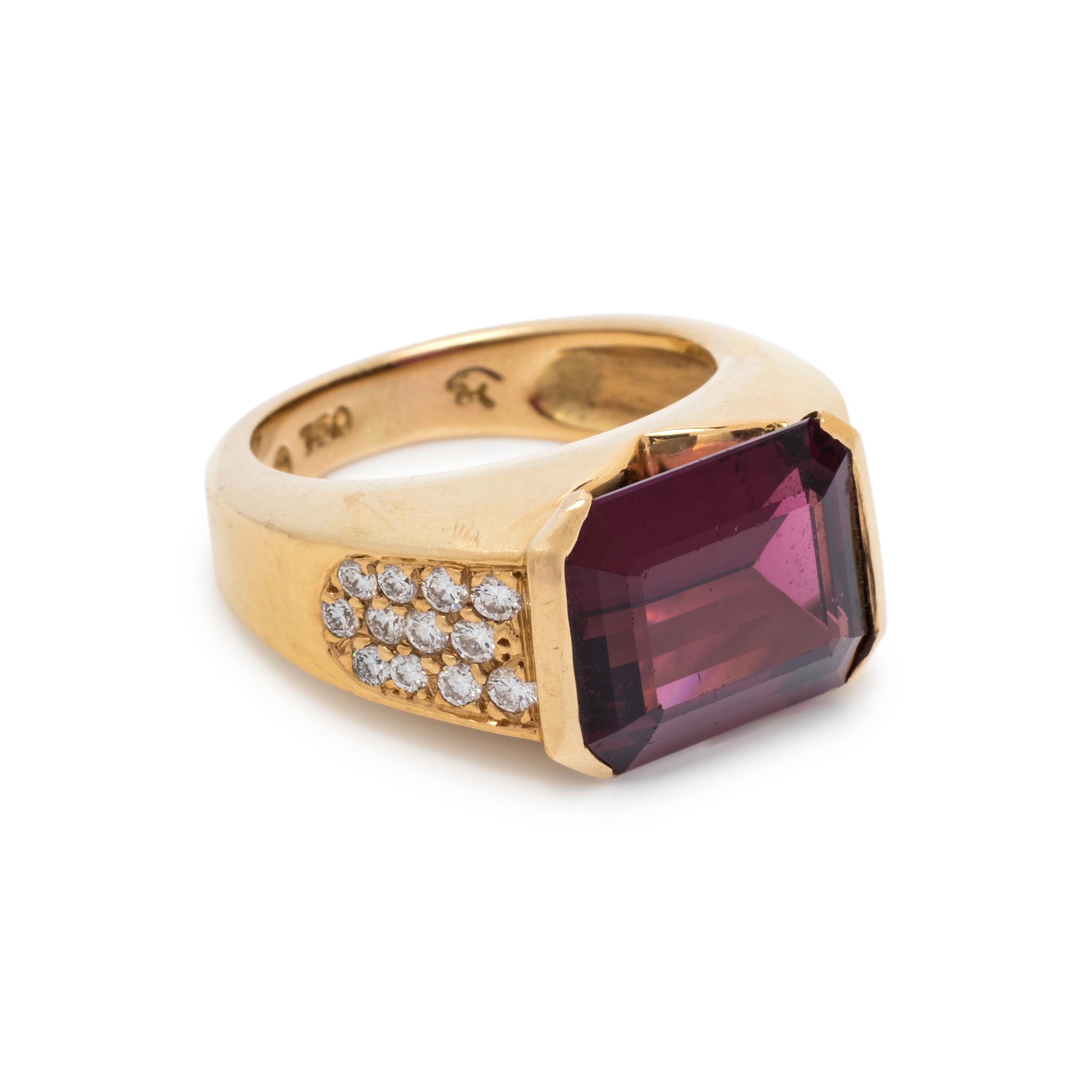 MOVADO, GARNET AND DIAMOND RING