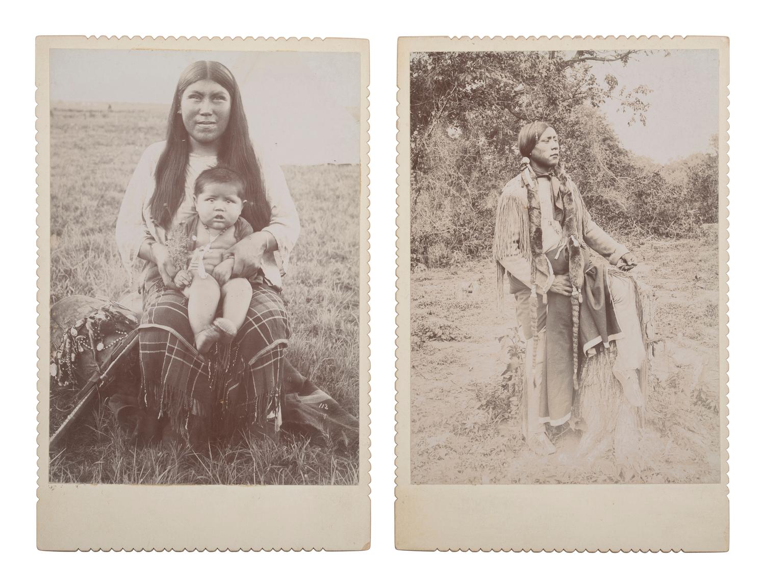[NATIVE AMERICANS]. [IRWIN, William (1871-1935), photographer, attrib.]. A group of 2 cabinet cards of Comanche subjects.
