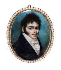 A Gold and Seed Pearl Mounted Portrait Miniature Height 2 inches.
