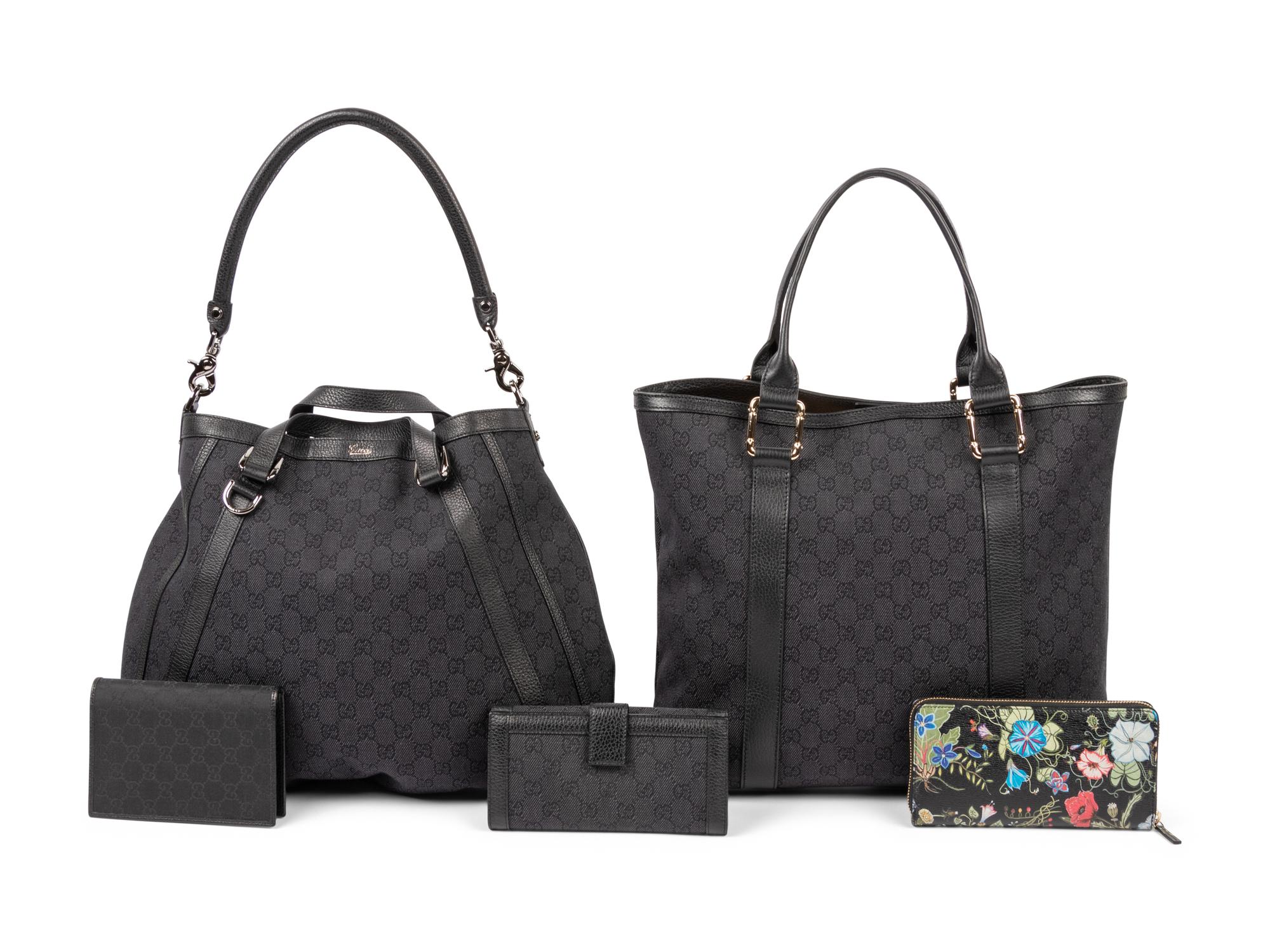 Five Gucci Items: Two Bags, Two Wallets, One Passport Holder, 2010s