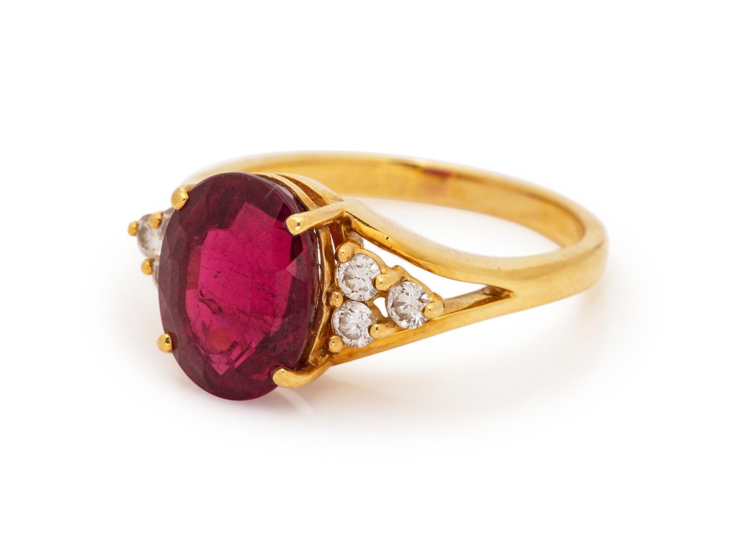 An 18 Karat Yellow Gold Rubelite Tourmaline and Diamond Ring,