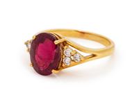 An 18 Karat Yellow Gold Rubelite Tourmaline and Diamond Ring,