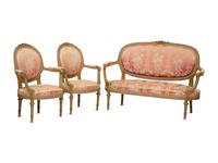 A Louis XVI Style Painted and Parcel Gilt Three-Piece Seating Suite