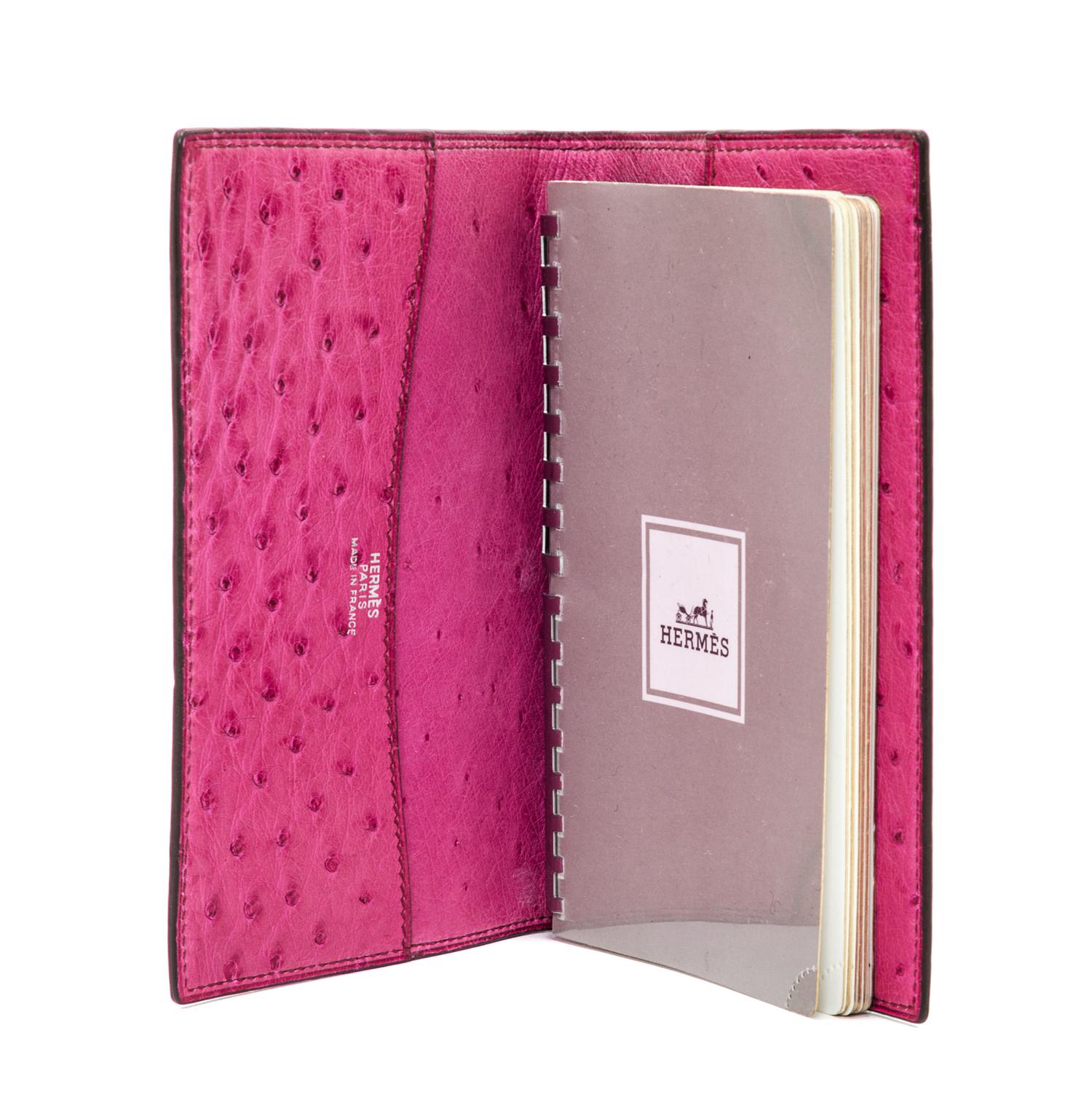 An Hermes Fuschia Ostrich Leather GM Agenda, 3.5" x 5".