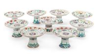 Nine Chinese Famille Rose Porcelain Offering Plates Height 3 1/4 inches. — 19TH CENTURY