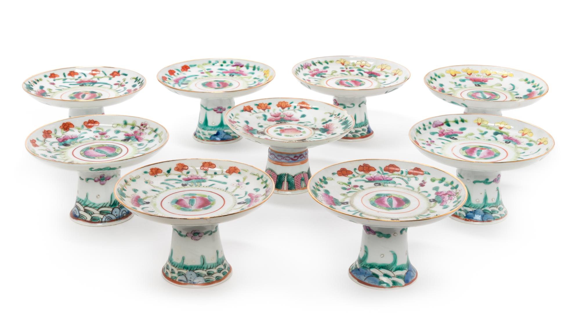 Nine Chinese Famille Rose Porcelain Offering Plates Height 3 1/4 inches. — 19TH CENTURY