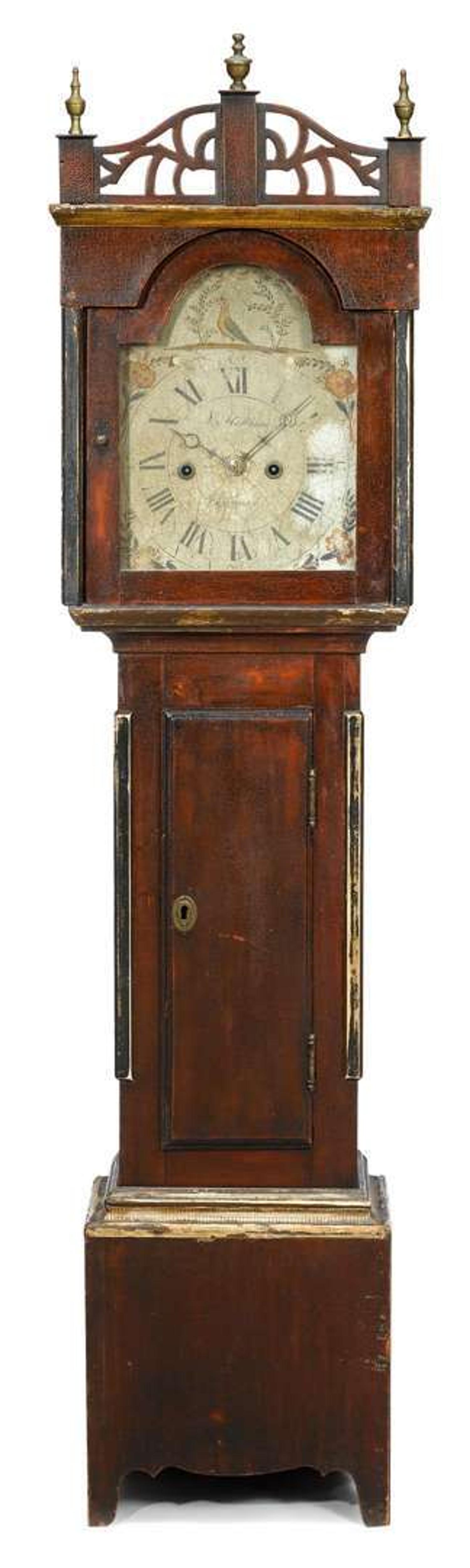 Federal dwarf cherrywood tall case clock levi hutchins (1761-1855), concord, nh