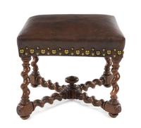 A William and Mary Style Walnut Ottoman Height 16 x width 19 x depth 19 inches. — LATE 19TH CENTURY