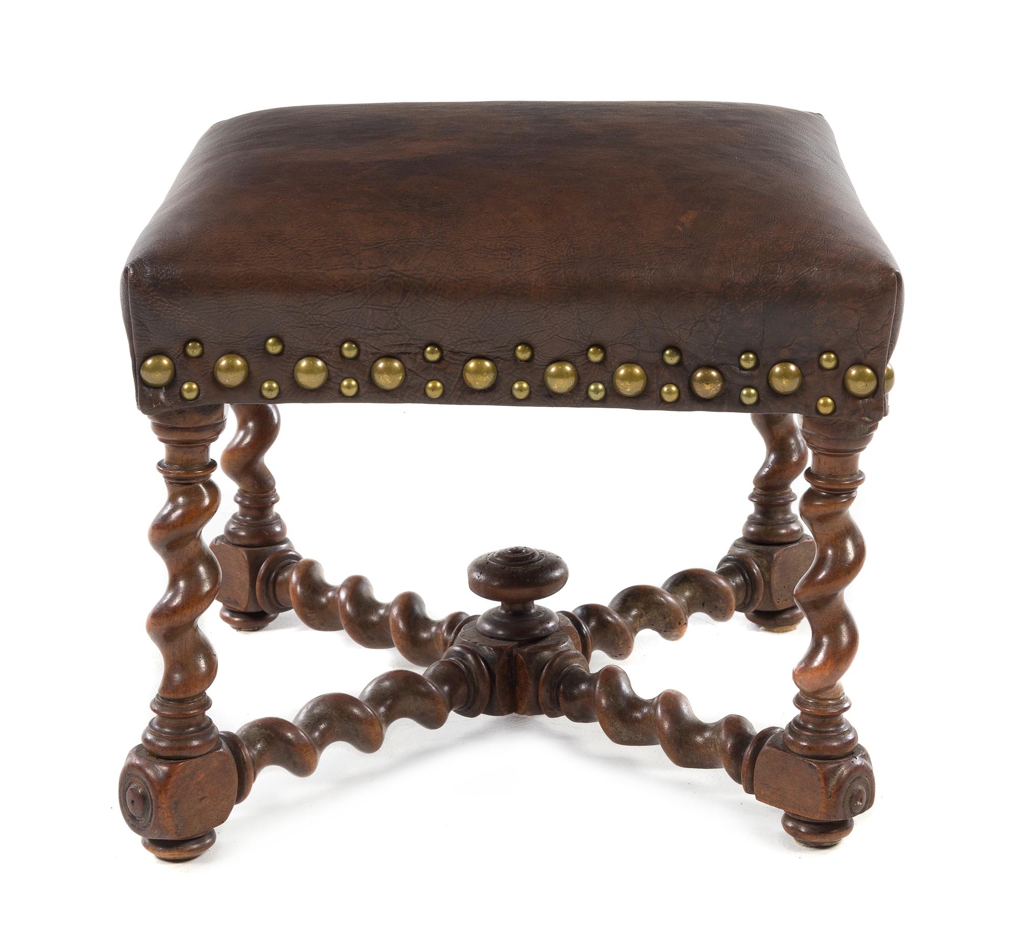 A William and Mary Style Walnut Ottoman Height 16 x width 19 x depth 19 inches. — LATE 19TH CENTURY