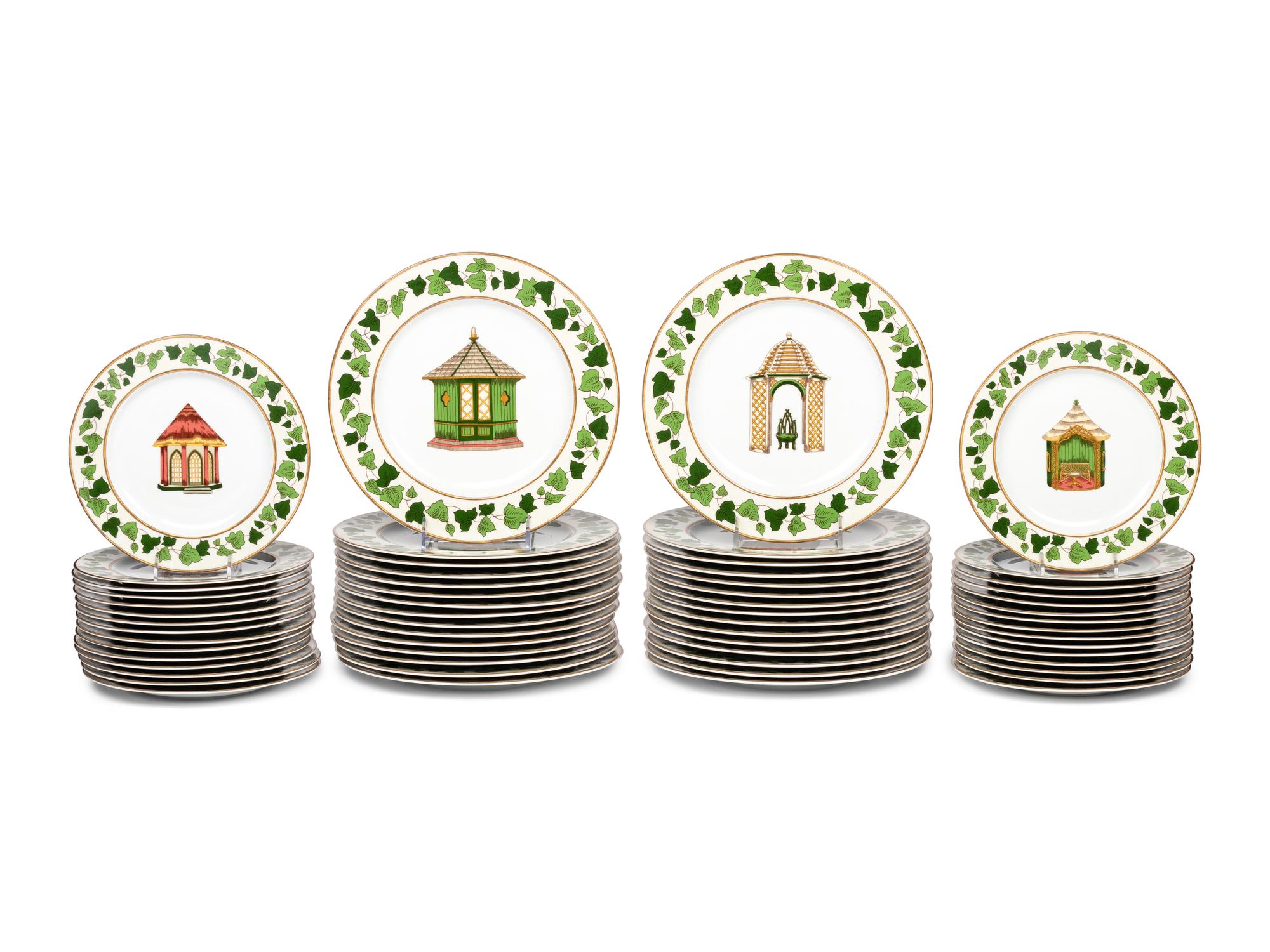 A Set of Pierre Frey for Limoges Les Gloriettes Porcelain Dinner and Salad Plates