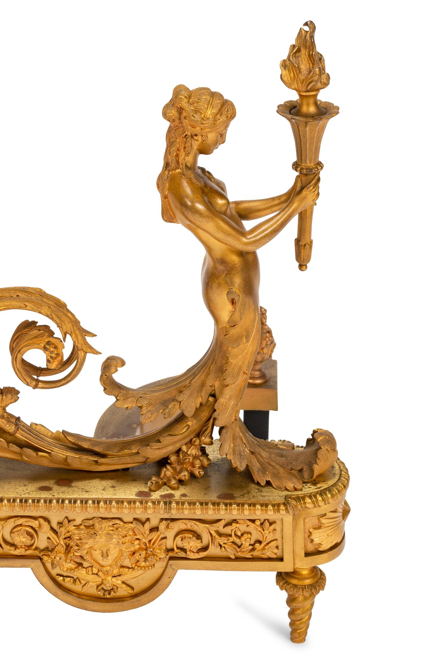 A Pair of Louis XVI Style Gilt Bronze Chenets