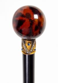 A Continental Diamond, Gemstone, Silver-Gilt and Tortoise Shell Mounted Walking Stick Length 36 1/4 inches. — 19TH CENTURY