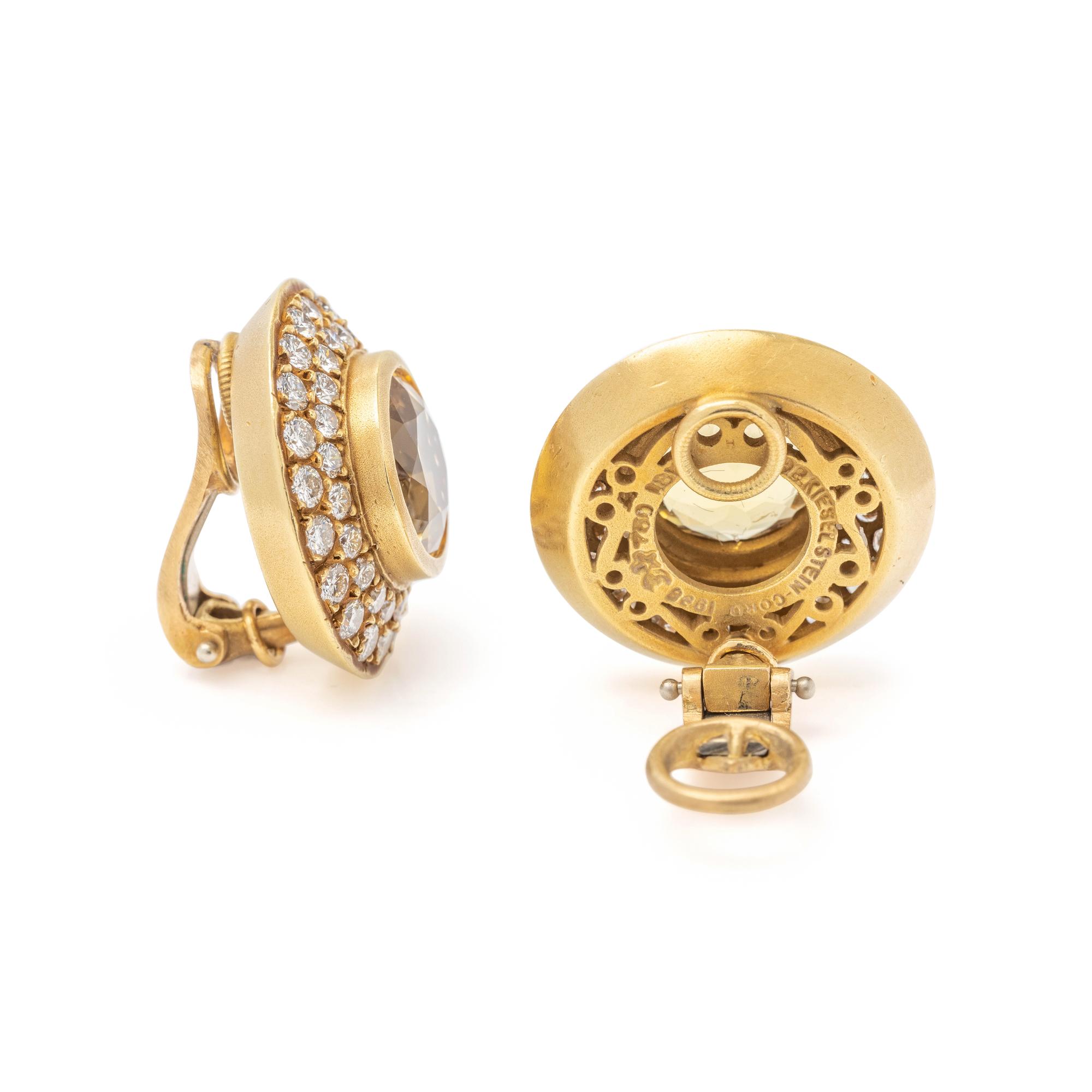 KIESELSTEIN-CORD, HELIODOR AND DIAMOND EARCLIPS