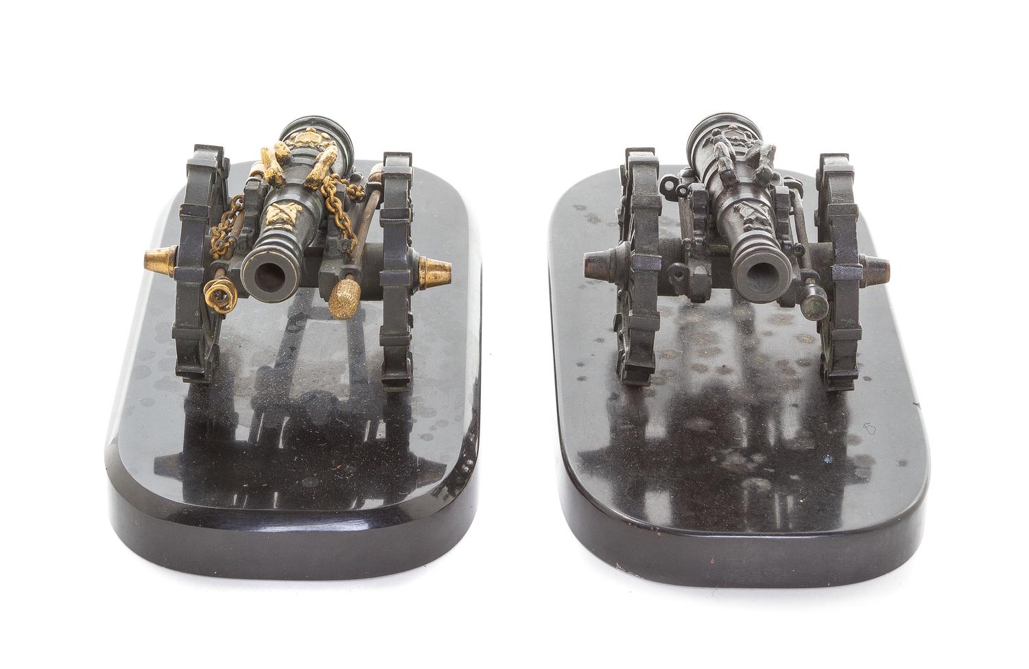 Two Bronze Models of Cannons, Length of first 6 inches.
