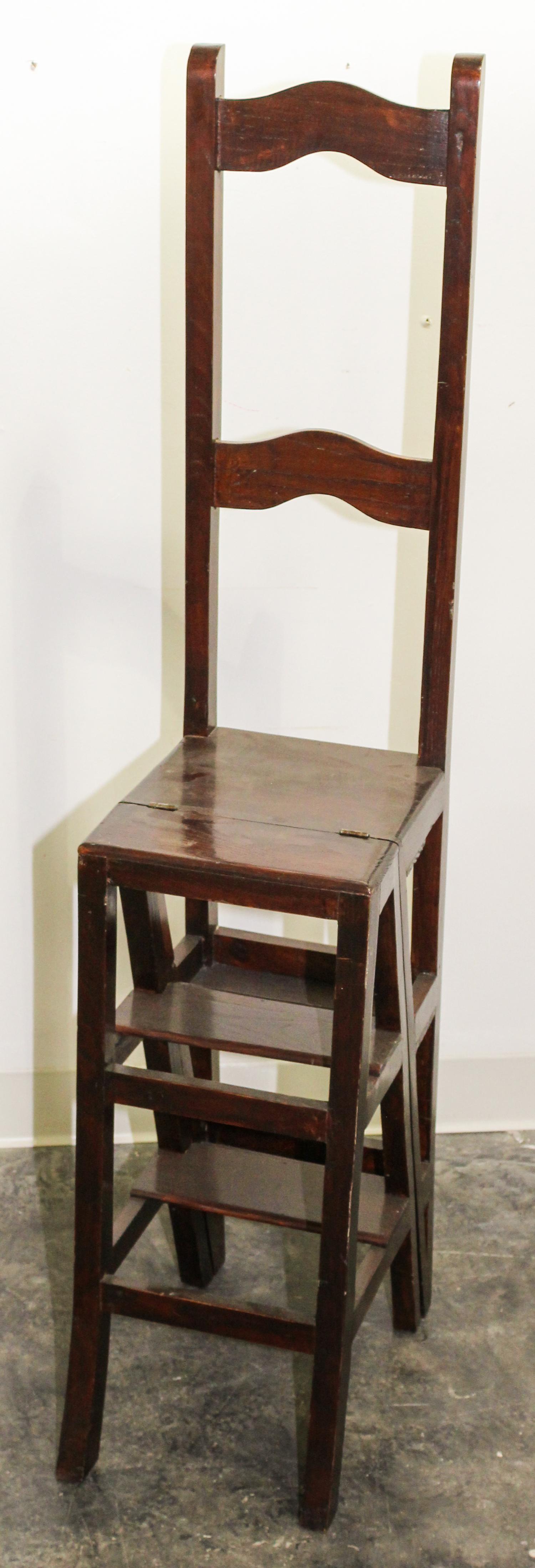 A Convertible Ladderback Chair and Library Step Height 51 3/4 inches.