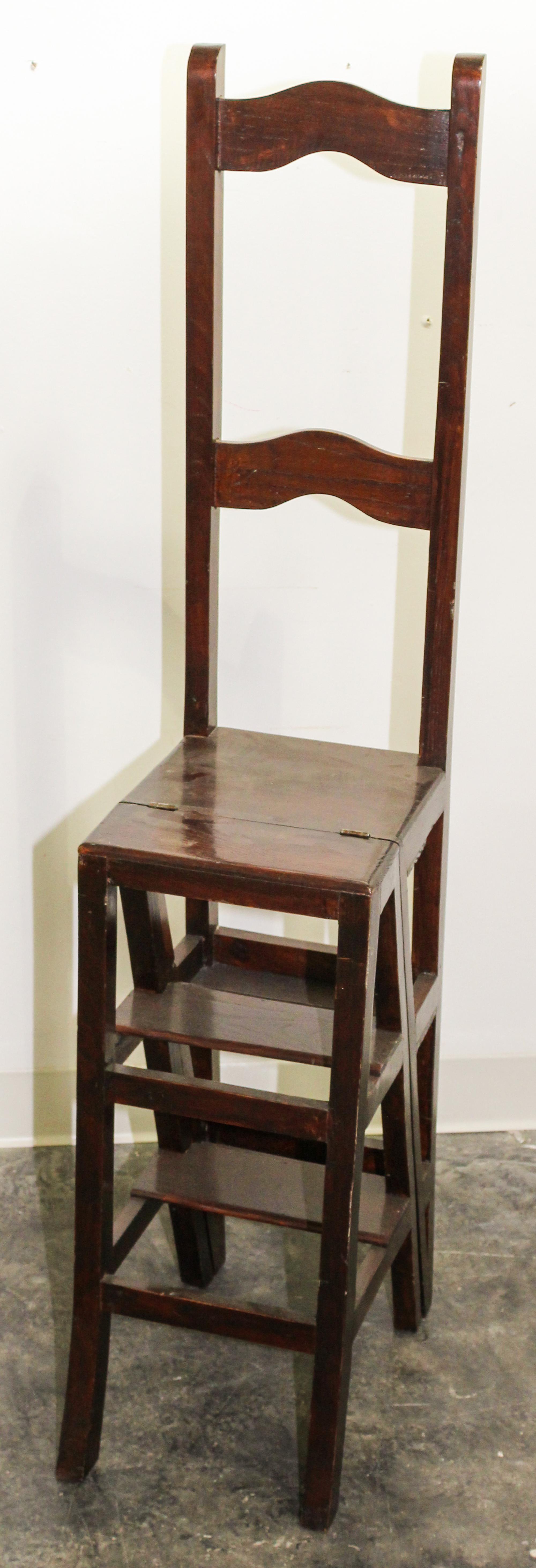 A Convertible Ladderback Chair and Library Step Height 51 3/4 inches.