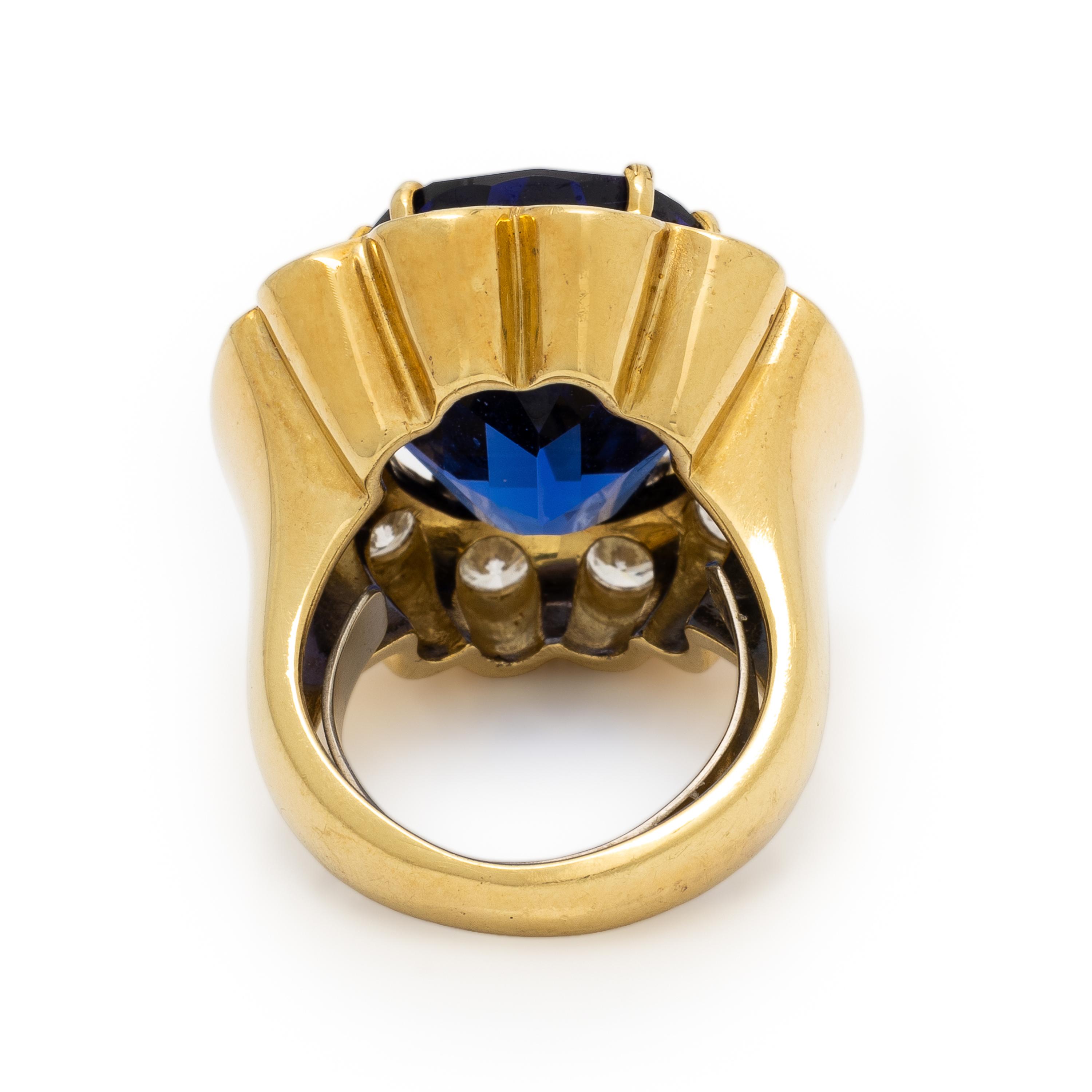 Tanzanite, Diamond, and Yellow Gold Ring