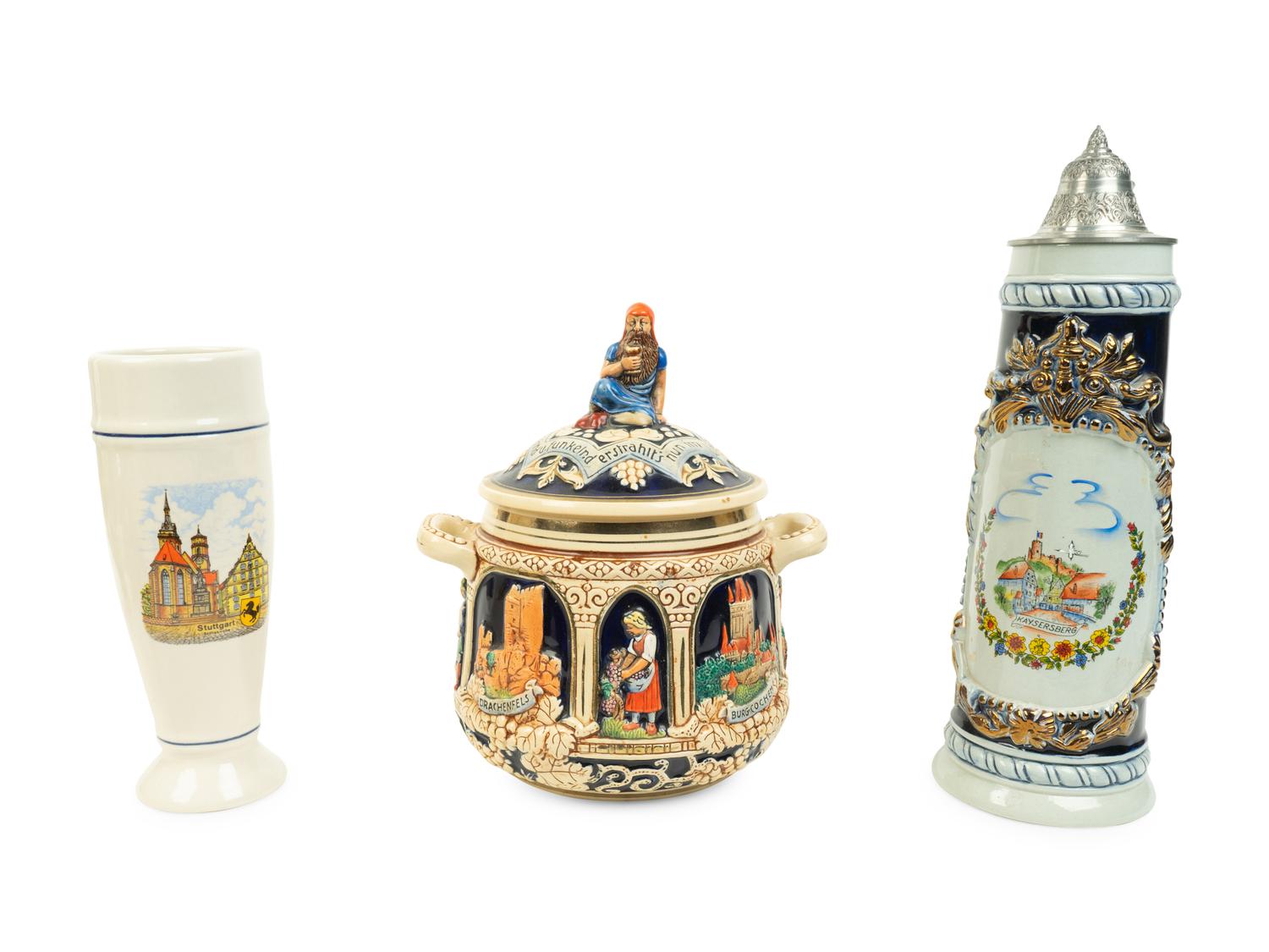 A Group of Six German Steins and Drinking Vessels — LATE 20TH CENTURY