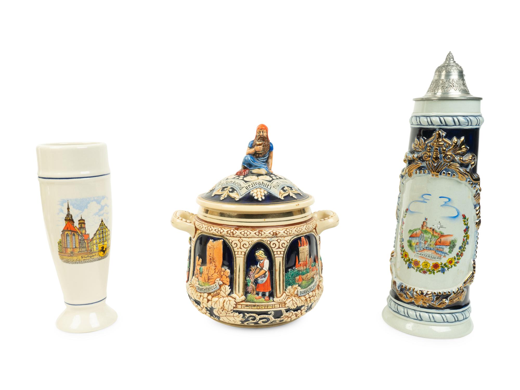 A Group of Six German Steins and Drinking Vessels — LATE 20TH CENTURY