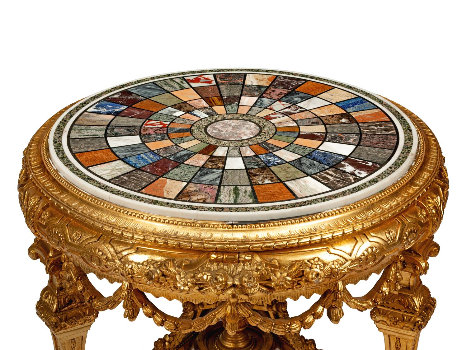 A Louis XVI Style Giltwood and Specimen Marble Center Table