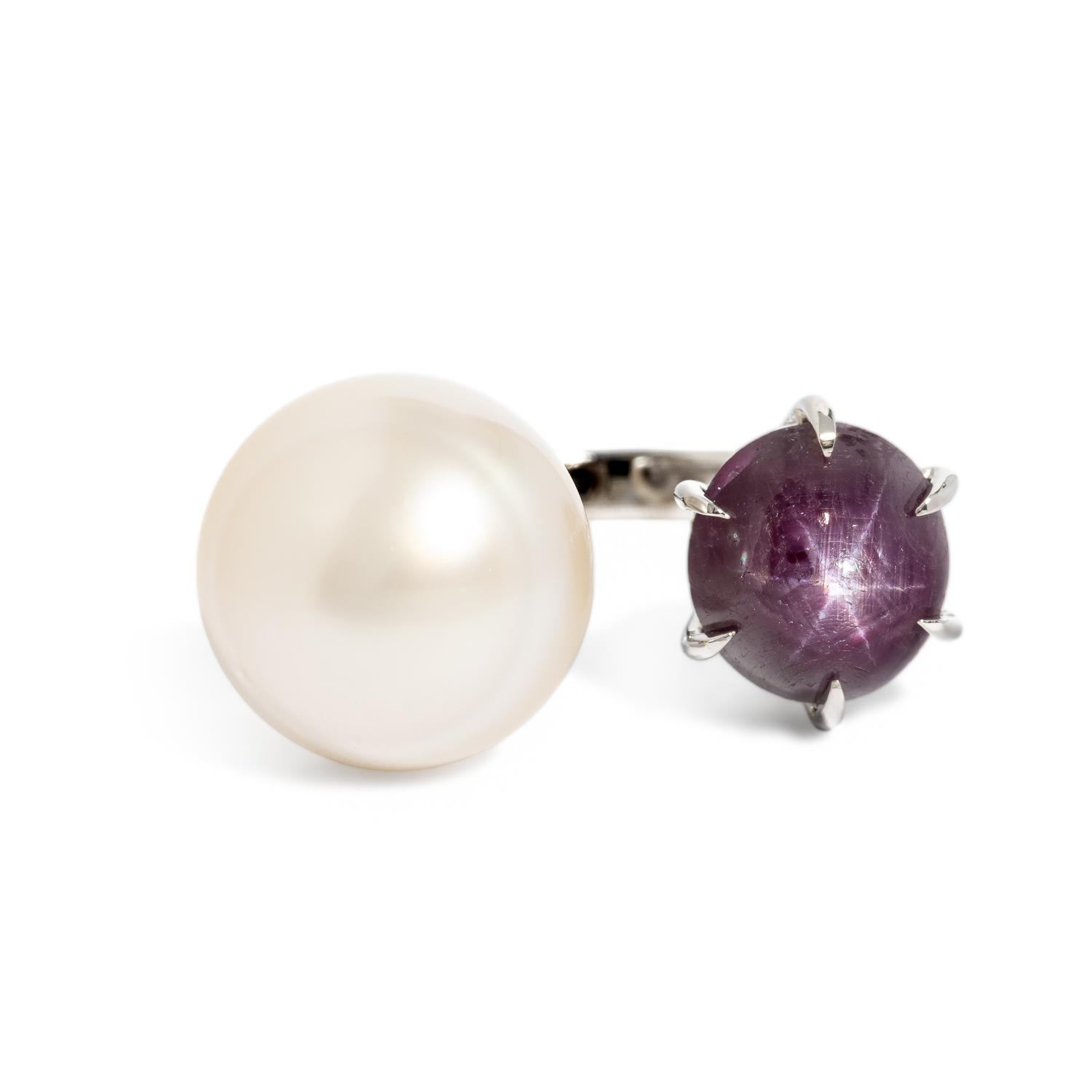 Star Ruby and Cultured Pearl Ring