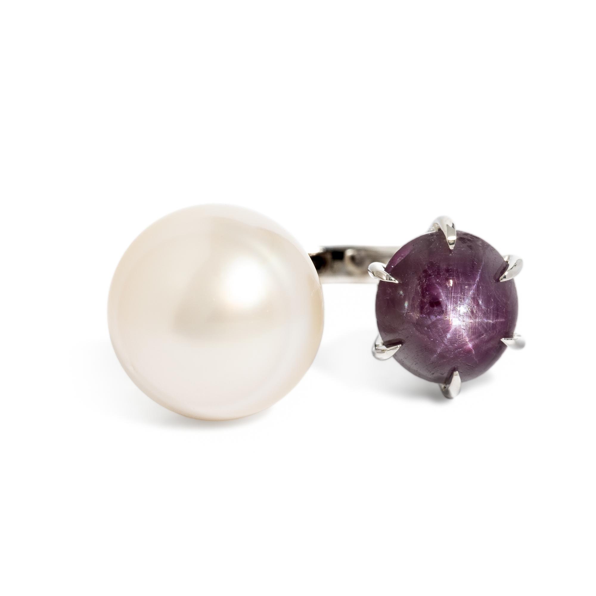 Star Ruby and Cultured Pearl Ring