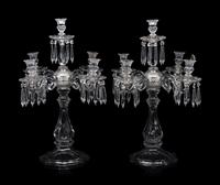 A Pair of Molded Glass Five-Light Candelabra