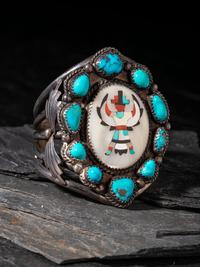 Zuni Silver, Turquoise, Mosaic Inlay Knifewing Cuff Bracelet