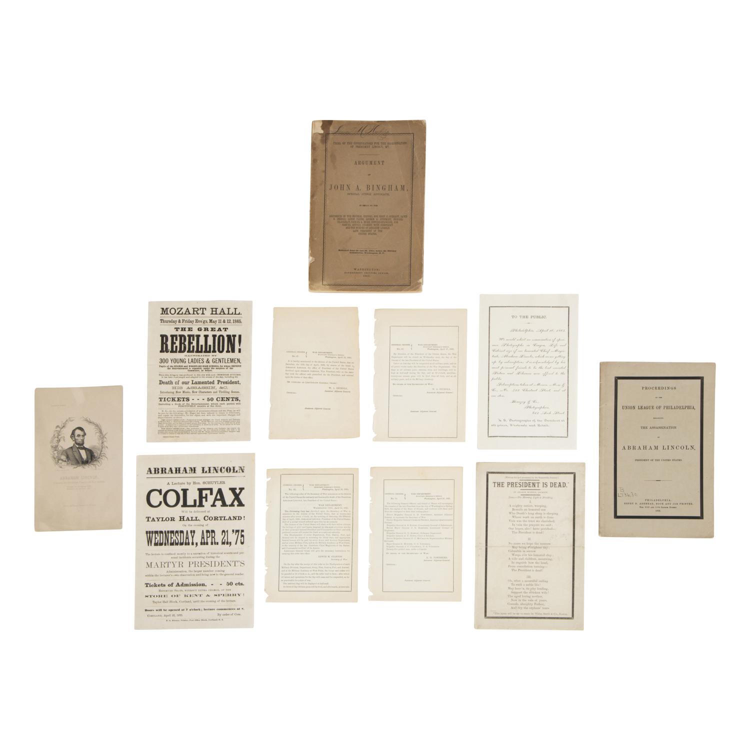 [Lincoln, Abraham]. A group of 19 photographs and imprints related to Lincoln, his assassination, and funeral.