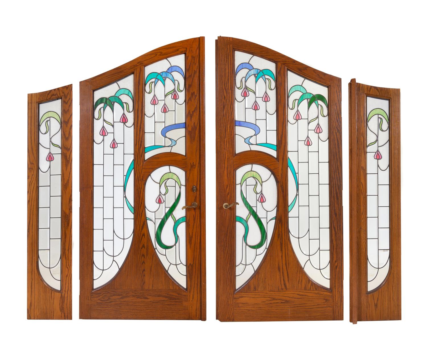 An American Oak and Leaded Glass Door Surround