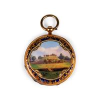 A Continental Gold and Enamel Locket Watch