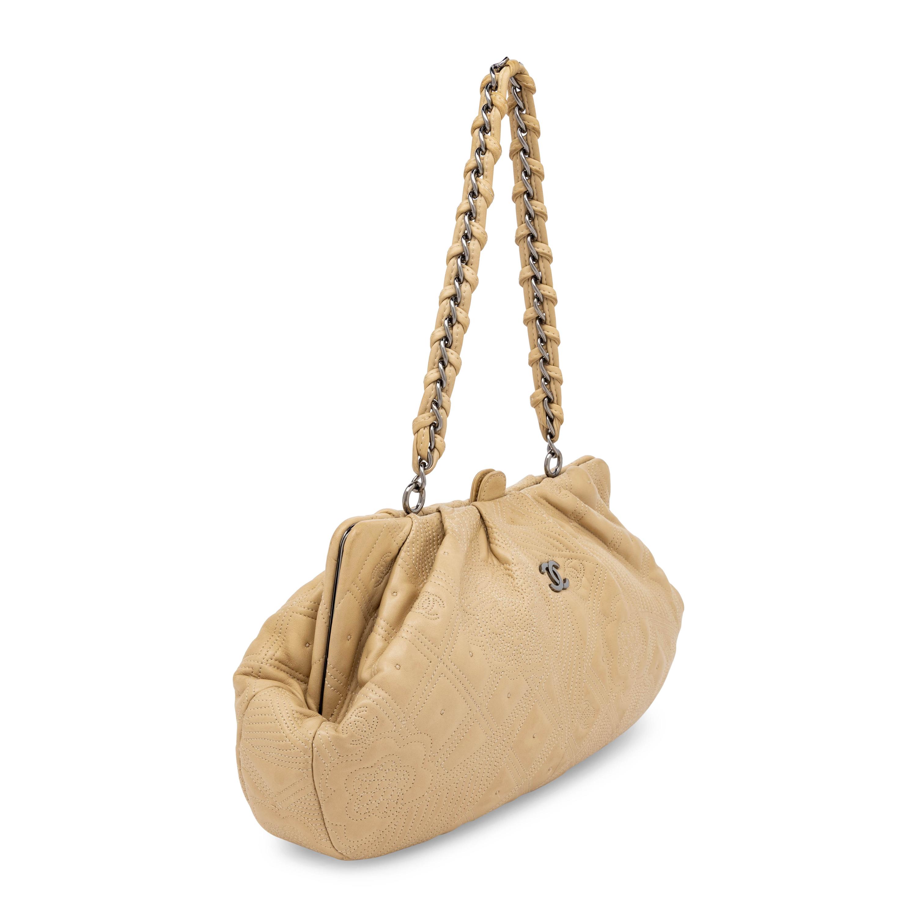Chanel, Hobo Bag in Quilted Beige Lambskin Leather