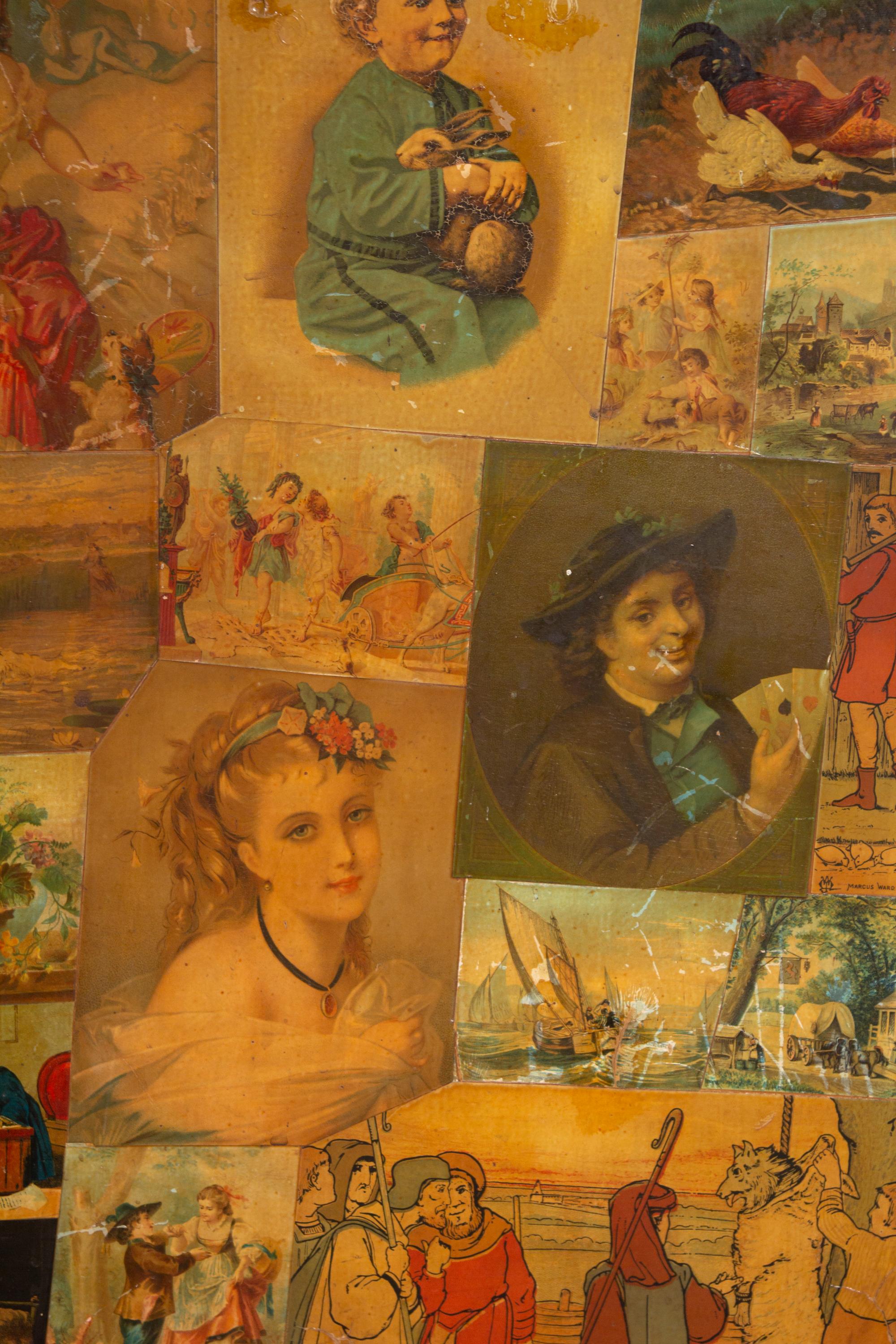 A Victorian Decoupaged Four-Panel Floor Screen