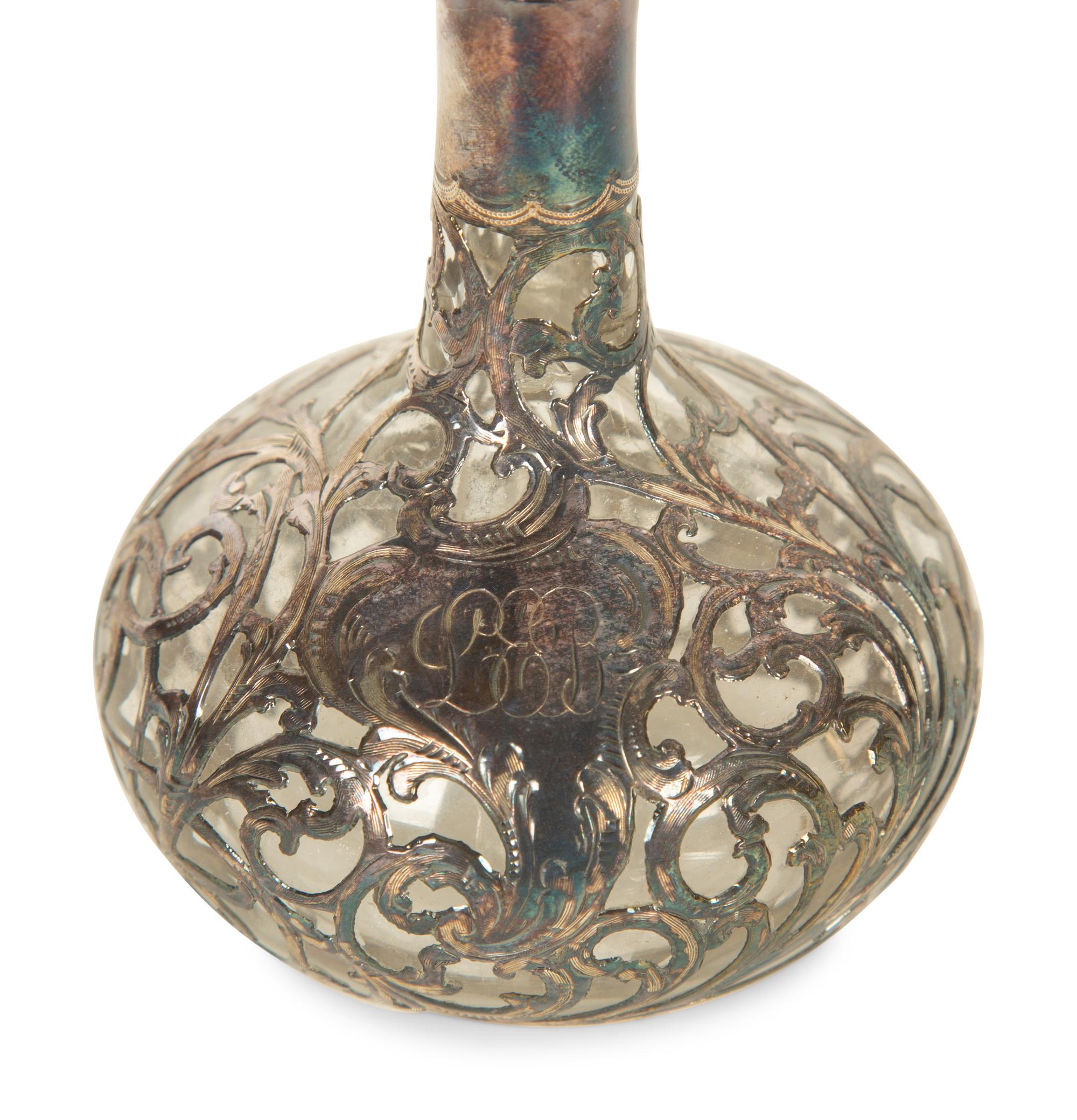 An American Silver Overlaid Glass Scent Bottle