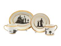 An English Porcelain Bat-Printed and Parcel Gilt Porcelain Tea Service