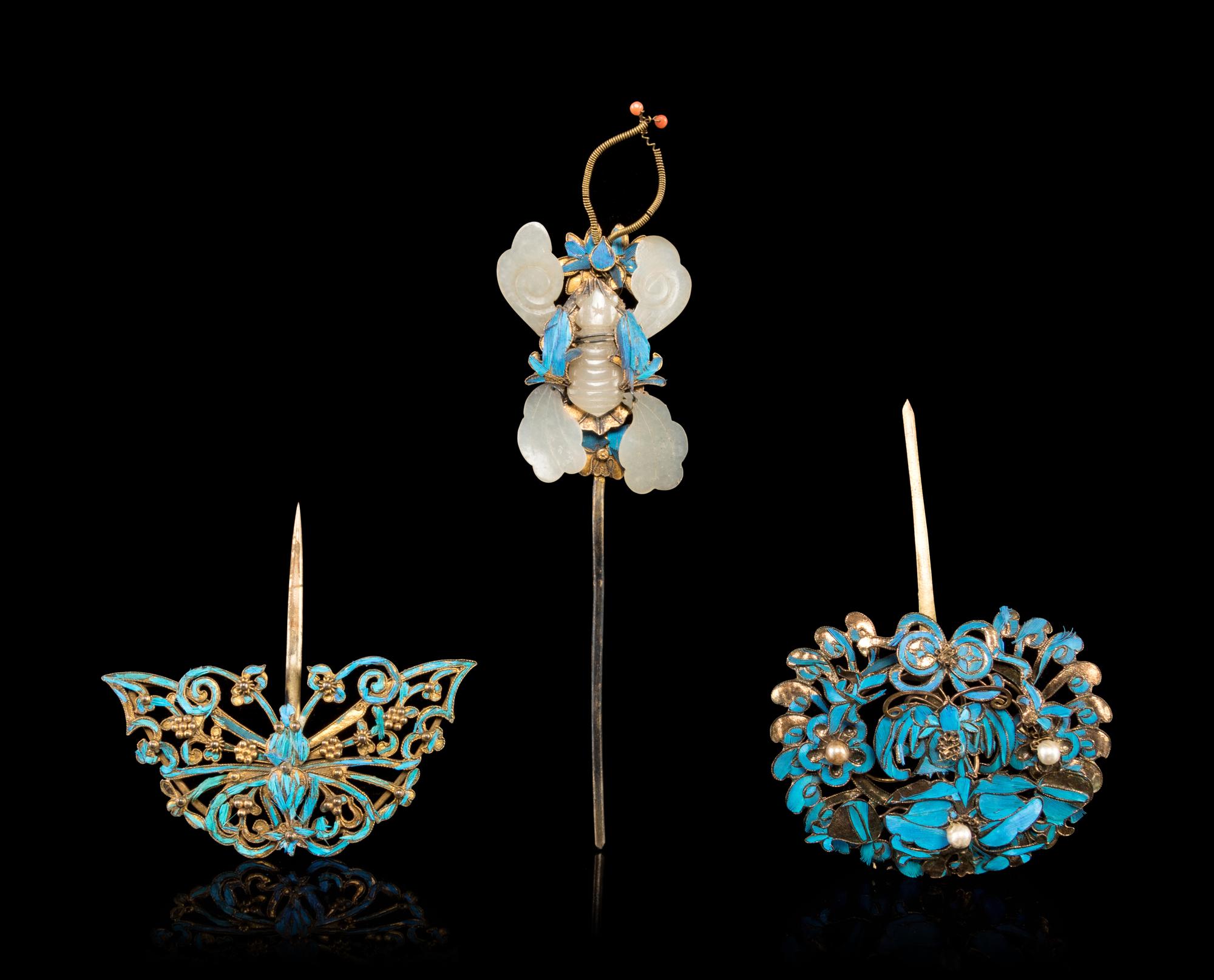 Three Kingfisher Feather Hair Pins