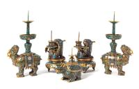 Five Cloisonne Enamel Candlesticks