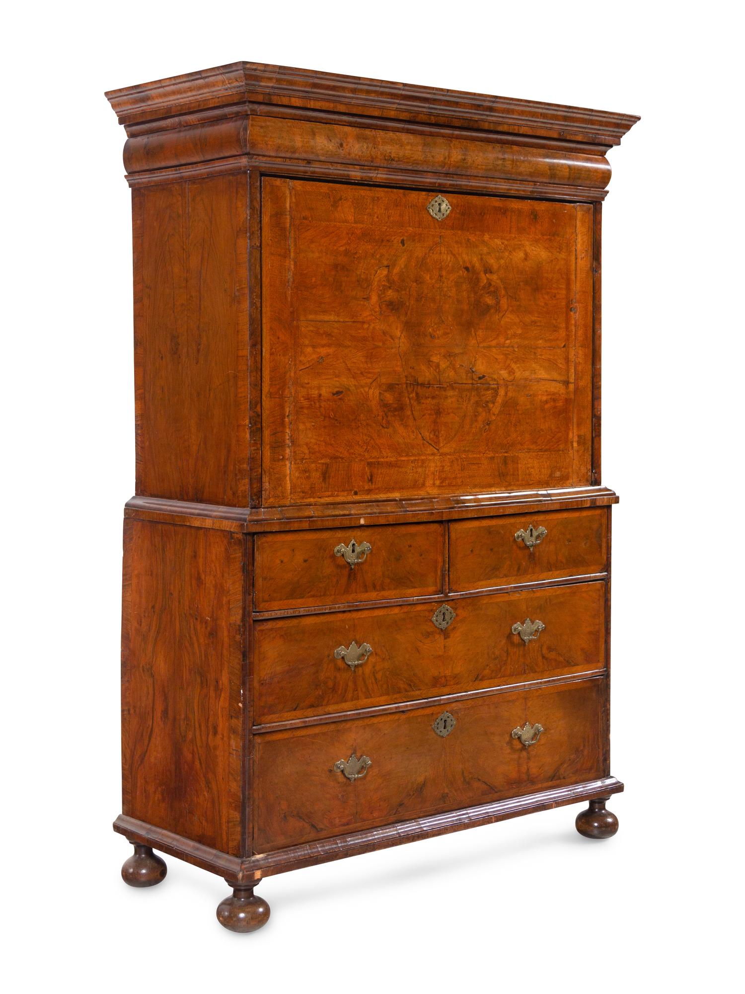 A George I Figured Walnut Secretary Chest
