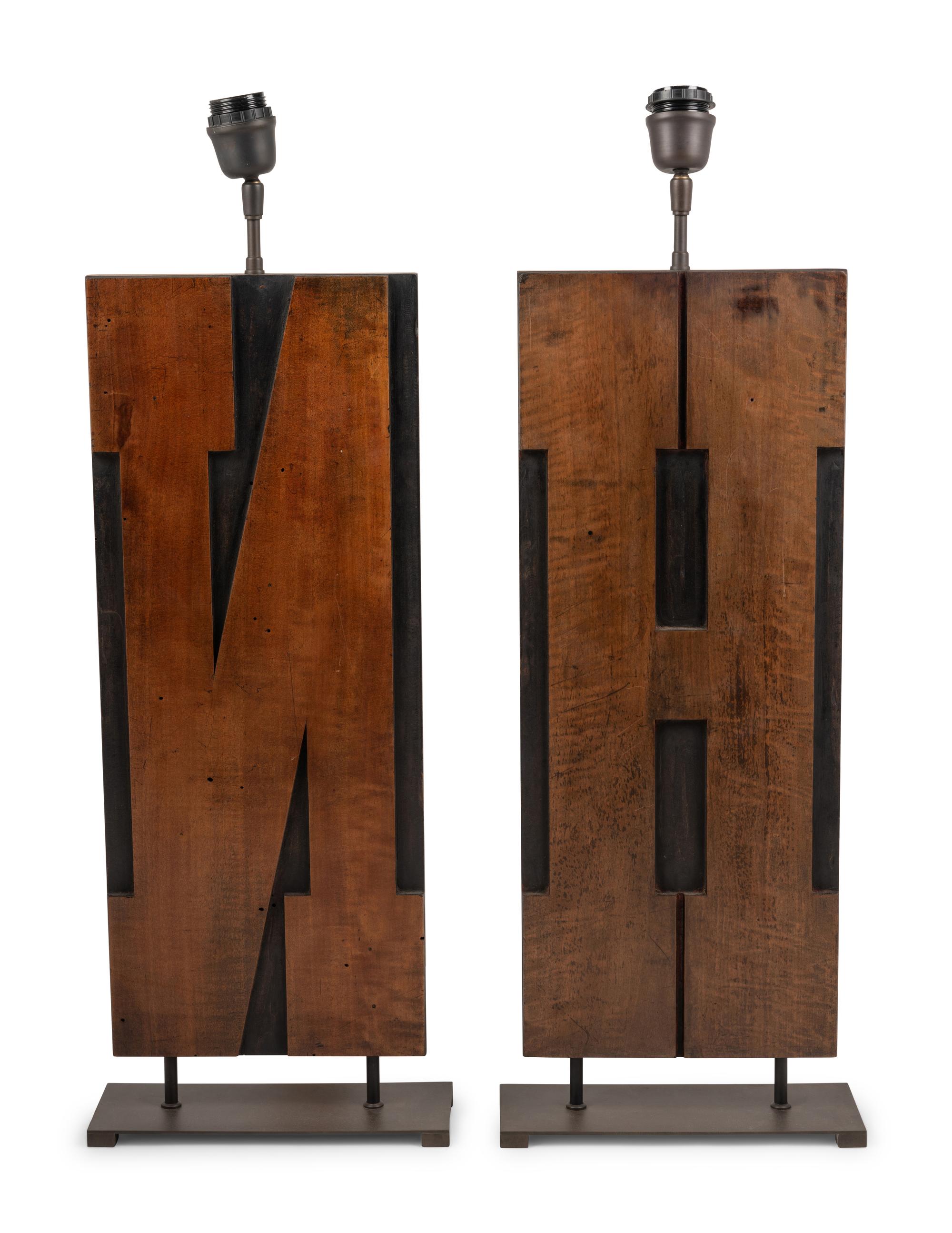 A Pair of "H" and "N" Pearwood Printing Blocks Mounted as Lamps
