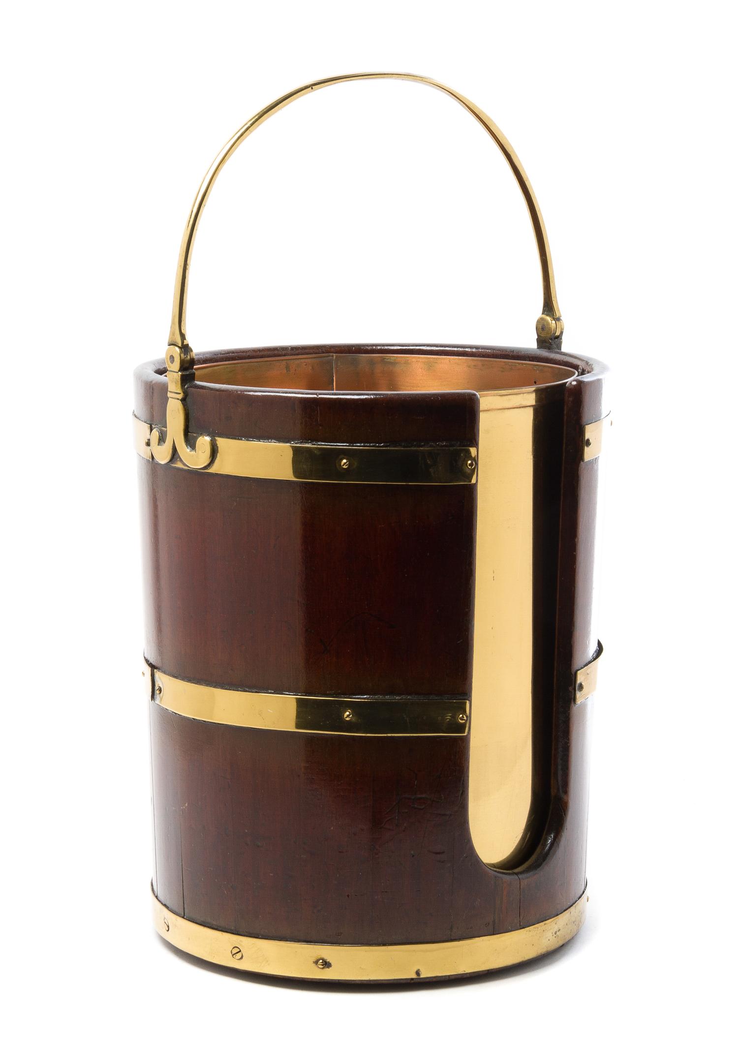 A Regency Brass Mounted Mahogany Plate Bucket Height 16 inches. — EARLY 19TH CENTURY