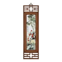 A Set of Four Chinese Famille Rose Porcelain Inset Hardwood-Framed Hanging Screens, 20th Century 近代 硬木嵌粉彩山水圖瓷板挂屏一組四件