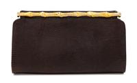 A Gucci Brown Snakeskin Clutch, 4.75" H x 8.25" W x 1.25" D.