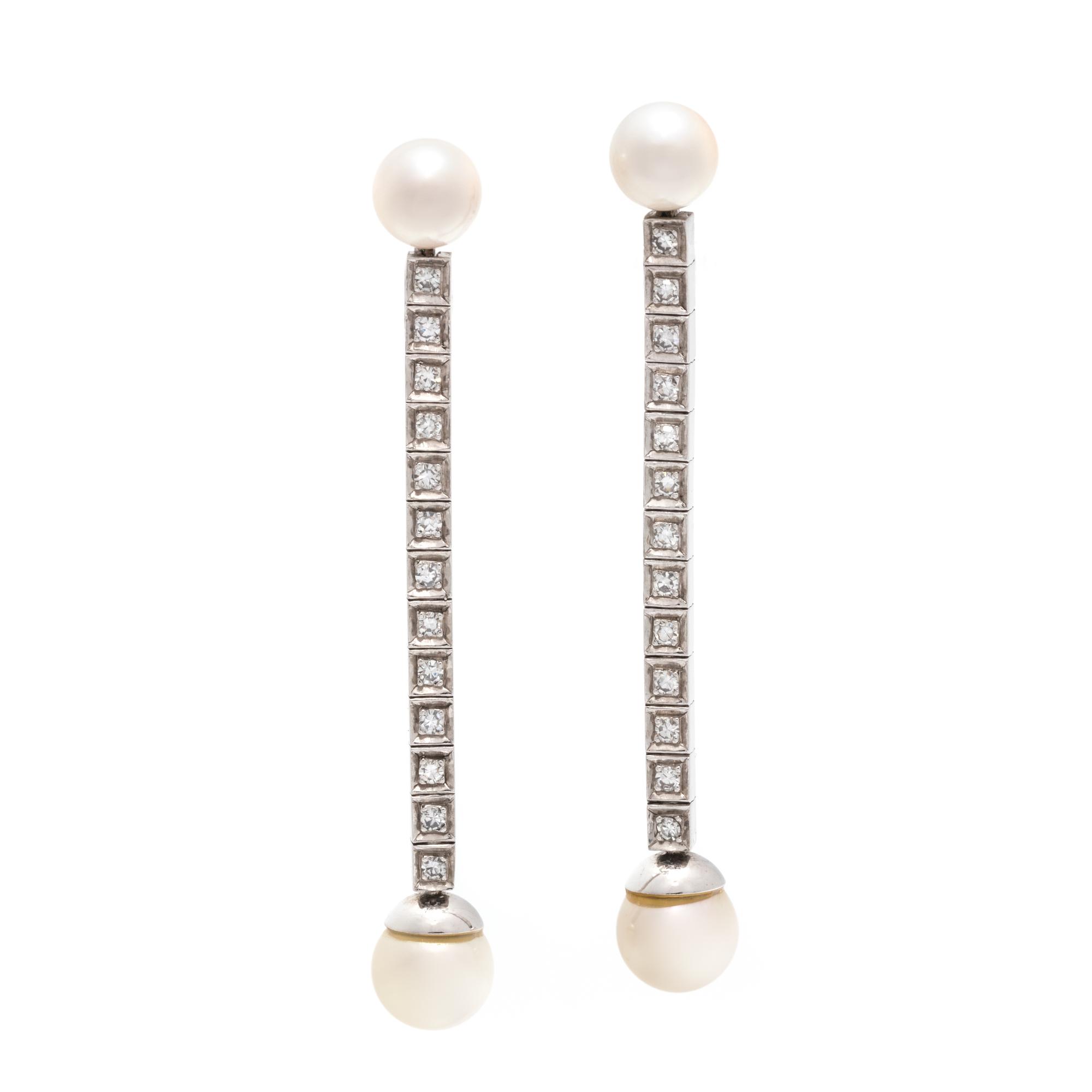 DIAMOND AND CULTURED PEARL EARCLIPS