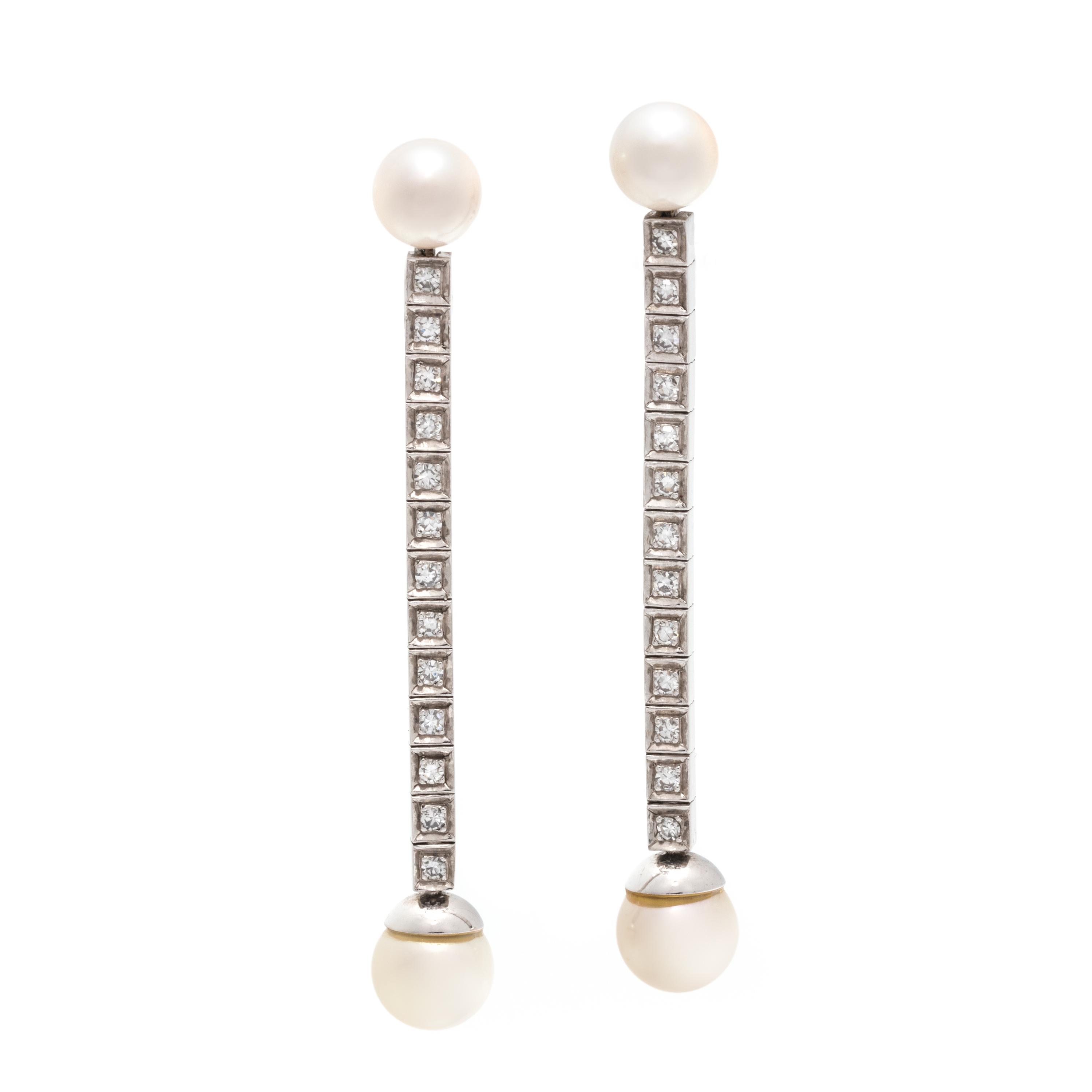 DIAMOND AND CULTURED PEARL EARCLIPS