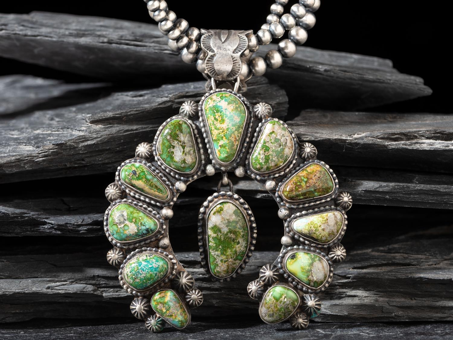 Sterling Silver Three-strand Necklace, with Turquoise Naja