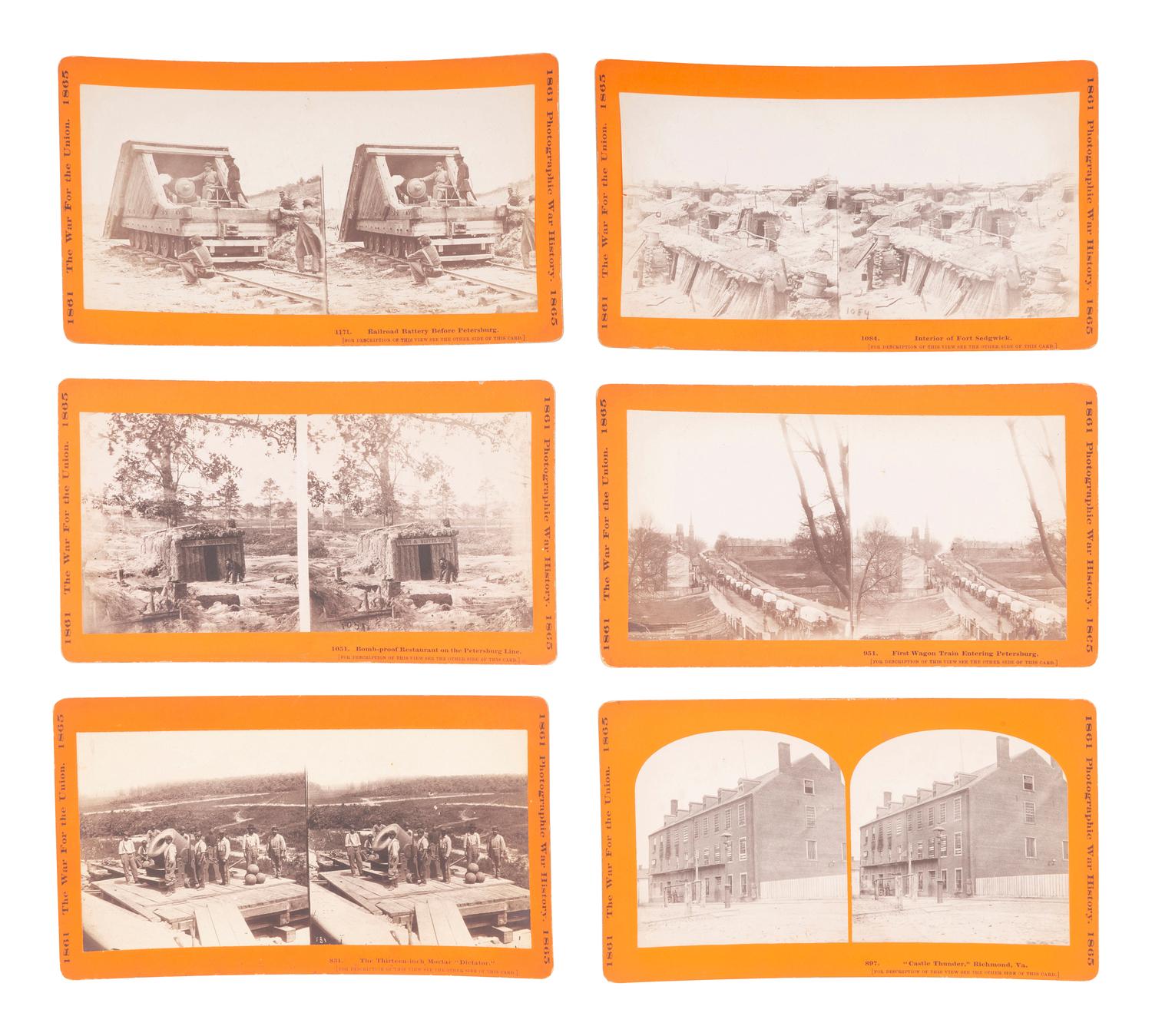 [CIVIL WAR]. A group of 24 stereoviews featuring scenes around Virginia including artillery, fortifications, Confederate prisons, and other subjects. Hartford, CT: Taylor & Huntington, ca 1890s.